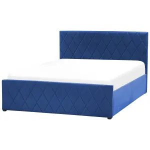 Velvet EU Double Size Ottoman Bed Blue ROCHEFORT