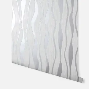 Arthouse Metallic Wave White/Silver Wallpaper