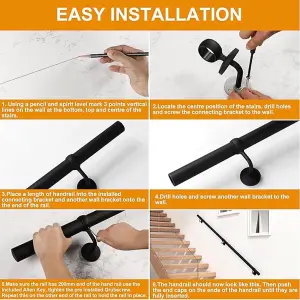 Forgeworks Premium Matt Black 3.6m Indoor Stair Handrail Kit - Easy Install all in One Box including brackets and endcaps