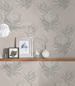 AS Creation Mata Hari Bird Feather Wallpaper Cream Grey 38009-2