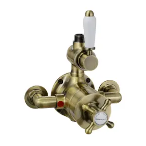 ENKI Downton Antique Brass Traditional Top Outlet Brass Thermostatic Twin Shower Valve T93