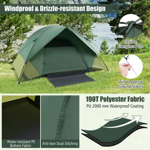 Costway 2-person Camping Tent Outdoor Portable Double-layer Tent w/ Removable Rain Fly