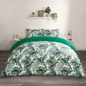 Tropical Leaf Duvet Cover Reversible Bedding Set, Forest Green - Double