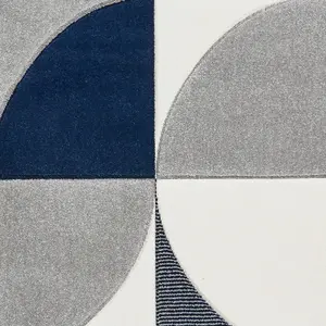 Geometric Modern Grey Navy Rug-80cm X 150cm