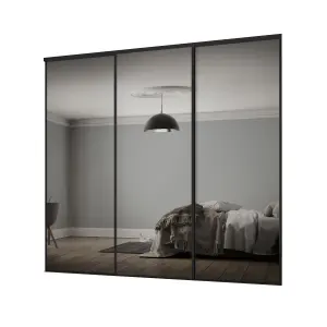 Classic Mirrored Black 3 door Sliding Wardrobe Door kit (H)2260mm (W)2672mm