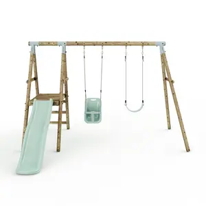 Limited Edition Rebo Double Wooden Swing Set with Slide - Odyssey - Pastel Green