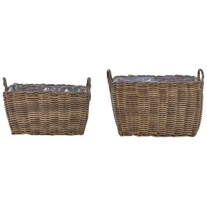 Set of 2 Plant Pots ORMOS PE Rattan Brown