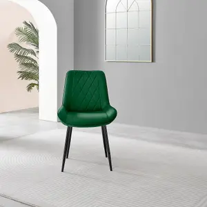 Furniturebox UK 2x Velvet Dining Chair - Pesaro Green Modern Velvet Chairs - Black Legs - Upholstered Pair Of Dining Room Chairs