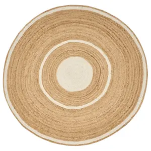 Round Jute Area Rug 140 cm Beige and White HALFELI