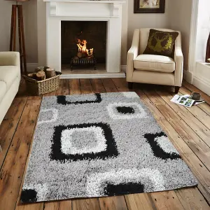 Grey Boxed Thick Shaggy Rug - California