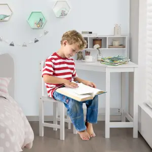 COSTWAY Kids Corner Desk & Chair Set Children Study Table Set with Hutch