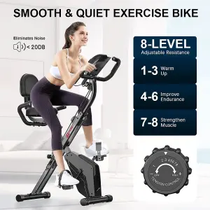 4 in 1 Foldable Exercise Bike with LCD Display and Heart Rate Sensor and Resistance Bands-Black