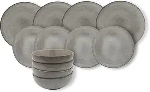 Cooks Professional Stoneware Dinner Set Nordic Kitchen Crockery Plate Bowl Mug Dishes 12 Piece Grey