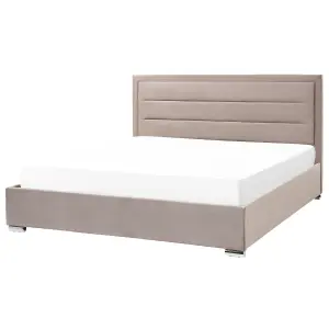 Velvet EU Super King Size Ottoman Bed Taupe ROUEN