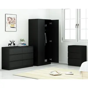 Carlton 6 Drawer Double Dresser - 3+3 Configuration, Scratch-Resistant, Handleless Design, Matte Finish. 12cm Deep Drawers Matt Black