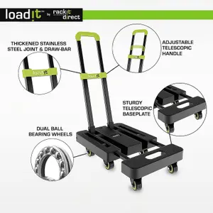 LoadiT Extendable Platform Trolley 225kg Capacity Telescopic Handlebar Sack Barrows Heavy Load Moving