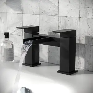 Nes Home Ozone Modern Matte Black Waterfall Deck Mounted Bath Filler Tap