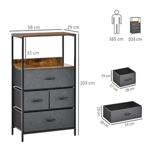 HOMCOM 4 Drawer Storage Chest Unit Home w/ Shelves Home Living Bedroom Black