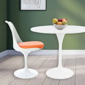 Tulip Set - Marble Medium Circular Table and Two Chairs with PU Cushion Orange