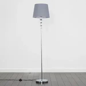 ValueLights Eleanor Modern Silver Chrome & Clear Acrylic Ball Floor Lamp with Grey Tapered Shade