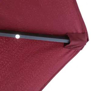 SunDaze 2.5M Wine Red Garden Parasol with Solar LED Lights and Crank Tilt Mechanism Outdoor Patio Umbrella