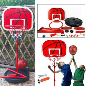 Trendi Adjustable Basketball Back Board Stand & Hoop Set For Children Kids Training Equipment,1.7m Red