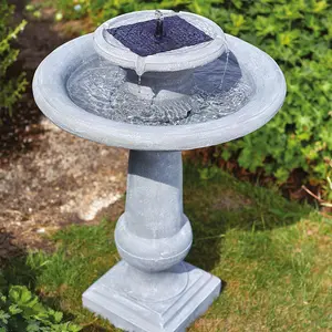 Chatsworth Solar Powered Bird Bath Fountain - Stone Effect Resin Outdoor Garden Cascading Water Feature - H78 x W53 x D53cm