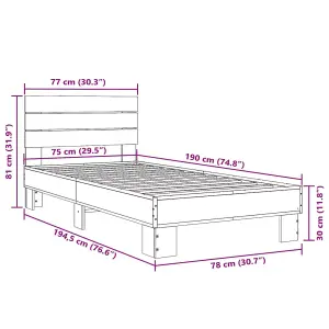 Berkfield Bed Frame without Mattress Brown Oak 75x190 cm Small Single