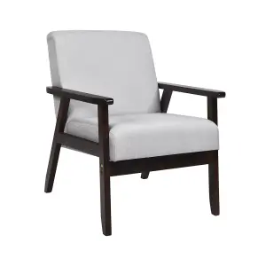 Costway Modern Upholstered Fabric Armchair Wood Accent Chair w/ Rubber Wood Legs