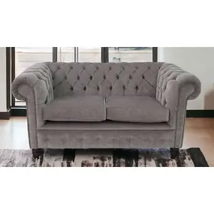 Chesterfield 2 Seater Sofa Settee Pimlico Grey Real Fabric In Classic Style