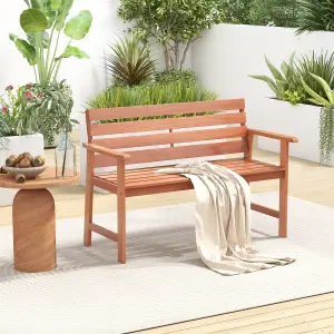 Costway Patio Hardwood Bench Outdoor Loveseat Backyard Wood 2-Seat Chair