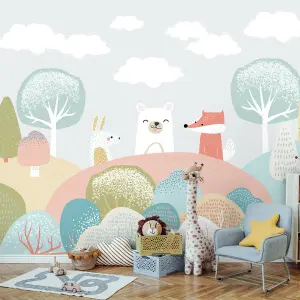 Origin Murals Children's Woodland Animals Grey Matt Smooth Paste the Wall 300cm wide x 240cm high