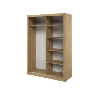 Elegant Oak Shetland Lux 18 Sliding Door Wardrobe H2150mm W1500mm D600mm with Mirrored Panels