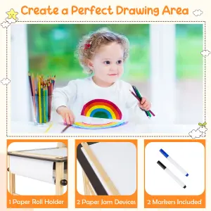 Costway Kids Table & Chair Set Children Wooden Toddler Drawing Art Desk w/ 2-Tier Shelf