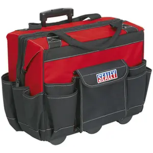 Heavy-Duty Wheeled Tool Bag with Multiple Pockets - Red - 450 x 260 x 420mm