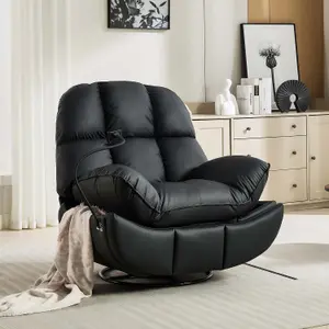 Chicago Faux Leather Swivel & Rocker Electric Recliner Chair Black