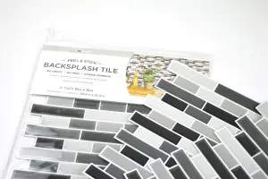 Smoked Glass Backsplash Tiles Peel & Stick 4pcs White Grey Black Home Wall Self Adhesive Stickers