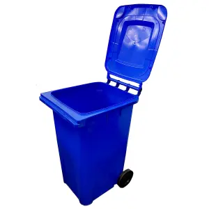 Blue 240L Standard Sized Outdoor Recycling Wheelie Bin With Rubber Wheels & Lid