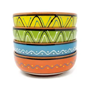 Fiesta Hand Painted Pattern Ceramic Kitchen Dining Set of 4 Serving Bowls (D) 17cm x (H) 6cm