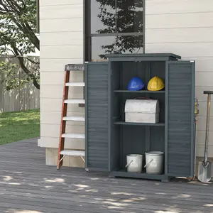 Outsunny Wooden Garden Storage Shed, 3 Shelves Tool Cabinet, Grey