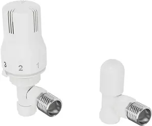 Rinse Bathrooms Angled Thermostatic Radiator Valve TRV + Lockshield 15mm White