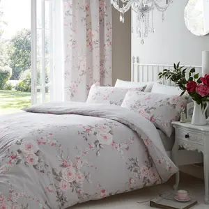 Canterbury Floral Reversible Double Duvet Cover Set with Pillowcases with Pillowcases Grey / King Duvet Cover + 2 Standard Pillowcases