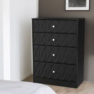 San Jose Ready assembled Black 4 Drawer Chest (H)1063mm (W)766mm (D)395mm