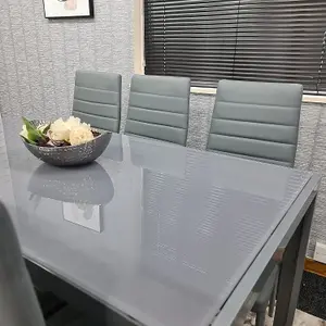 Glass Dining Table and 6 Chairs Dining Table and Chairs set 6 Grey Table with 6 Grey Leather Chairs Furniture Kosy Koala