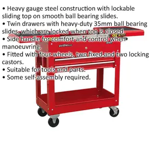 Durable Mobile Tool and Parts Trolley - Steel Red Storage Solution 770mm x 370mm x 830mm