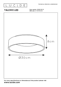 Lucide Talowe Led Modern Flush Ceiling Light 30cm - LED Dim. - 1x20W 3000K - White