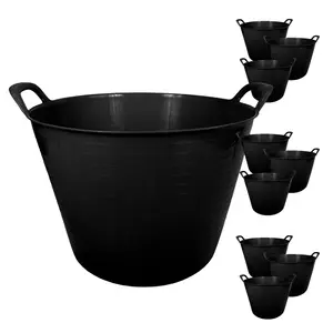 simpa 42L Black Large Multi Purpose Flexible Tub Buckets - Set of 10