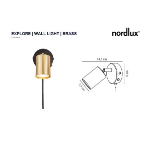 Nordlux Explore Indoor Bedroom Living Dining Office Wall Light with Adjustable Lamp Head in Brass (Diam) 5.5cm