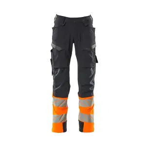 Mascot Accelerate Safe Trousers with Kneepad Pockets - Dark Navy/Hi-Vis Orange   (38.5) (Leg Length - Regular)