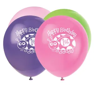 Unique Party Latex Ladybird 1st Birthday Balloons (Pack of 8) Pink/Blue/Green (One Size)